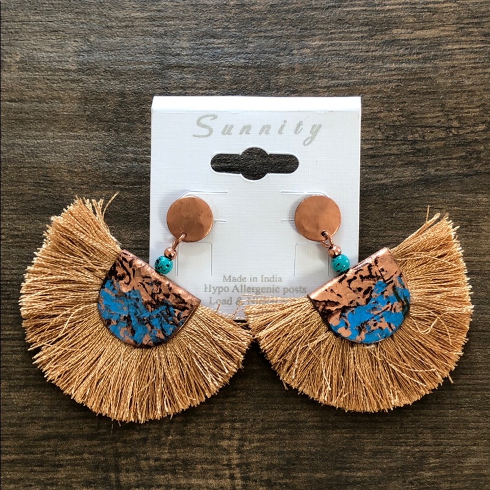Tan Abstract Tassel Earrings